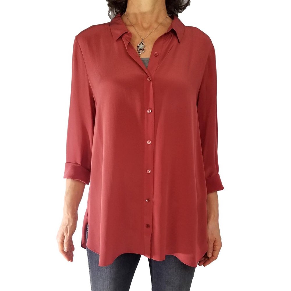 Silk Crepe Georgette Blouse Burnt Orange Shirt Top